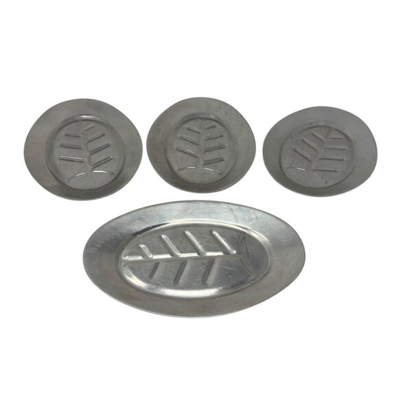 Set Of 4 Vintage Aluminum Oval Leaf Design Serving Platters - Picture 8 of 9
